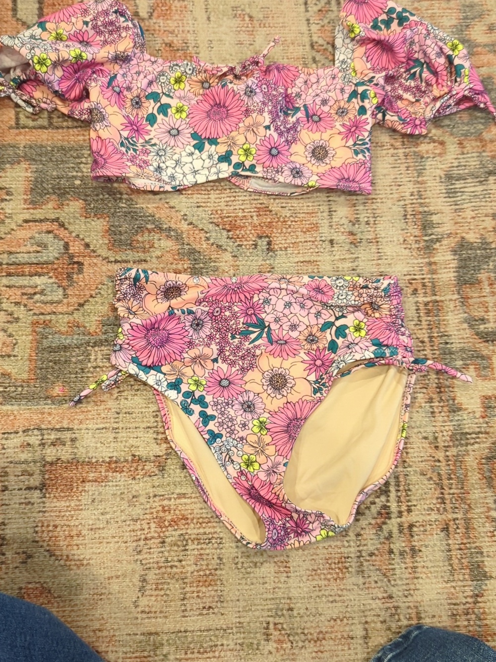 Pink Floral Ruffle Bikini Set